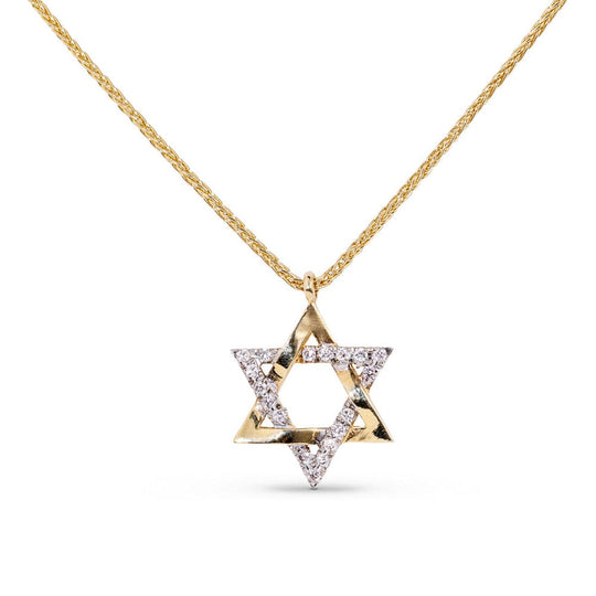 Star of David and Diamonds Intertwined Necklace by Israel Museum - 14k Gold
