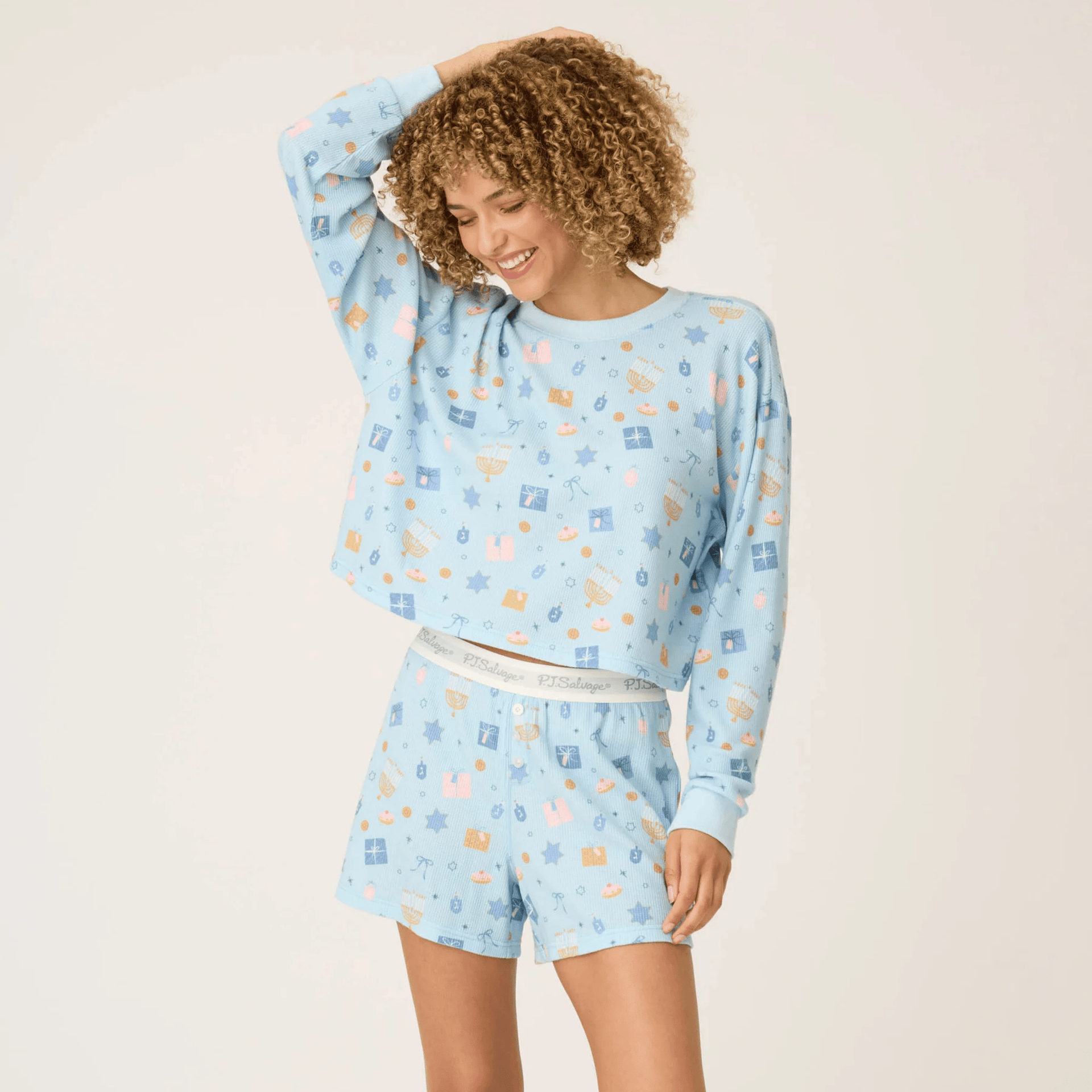 PJ Salvage Pajamas Women’s Blue Hanukkah Boxer PJ Gift Set by P.J. Salvage - (Sizes XS - XL)