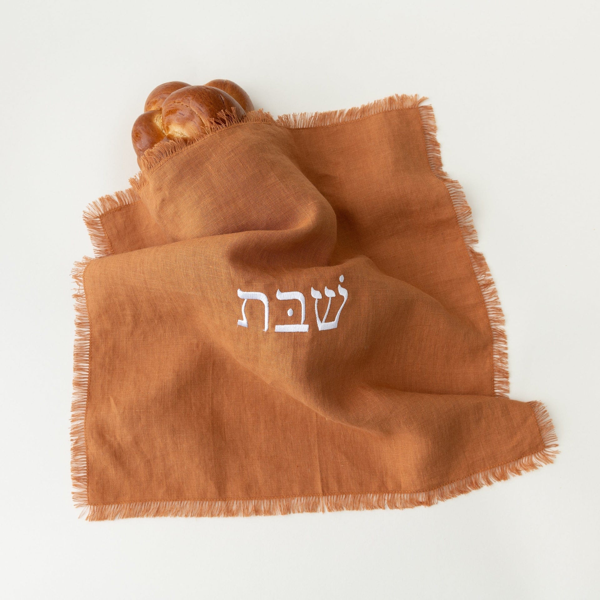 Oneg Challah Covers Embroidered Linen Challah Cover - Cinnamon