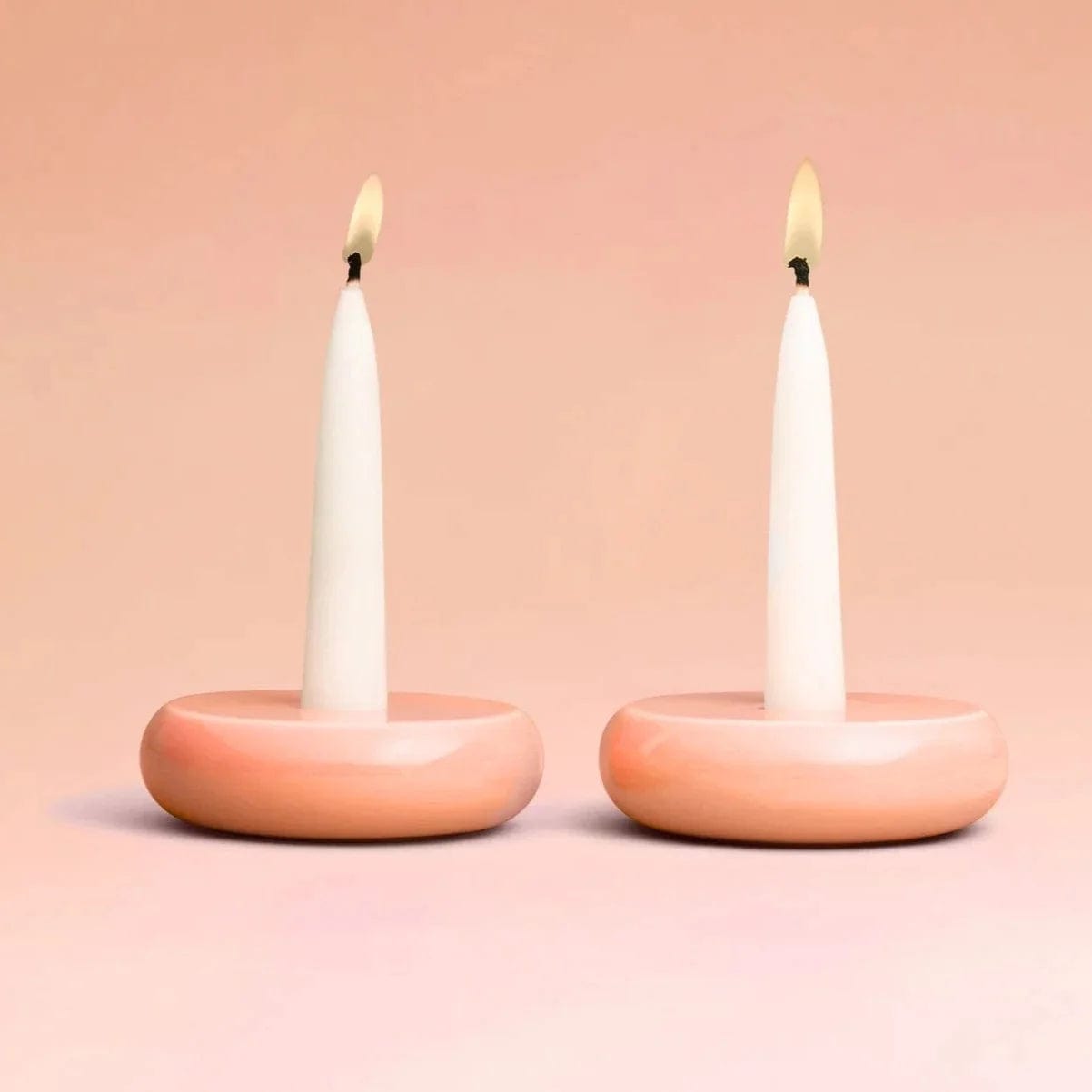 Tchotchke Judaica Candlesticks Donut Candlesticks - Coral