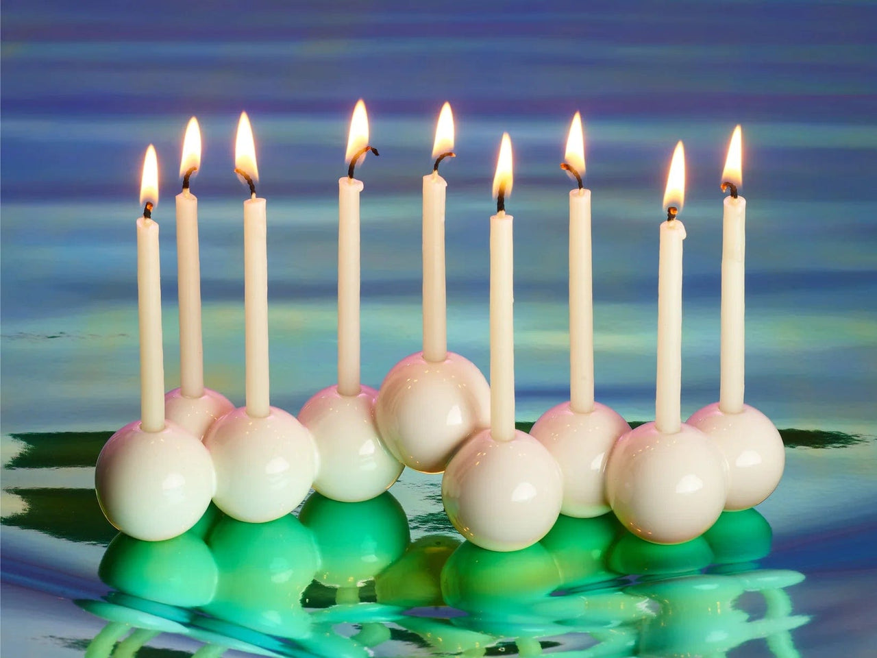 Tchotchke Judaica Menorahs White Ceramic Bubble Menorah