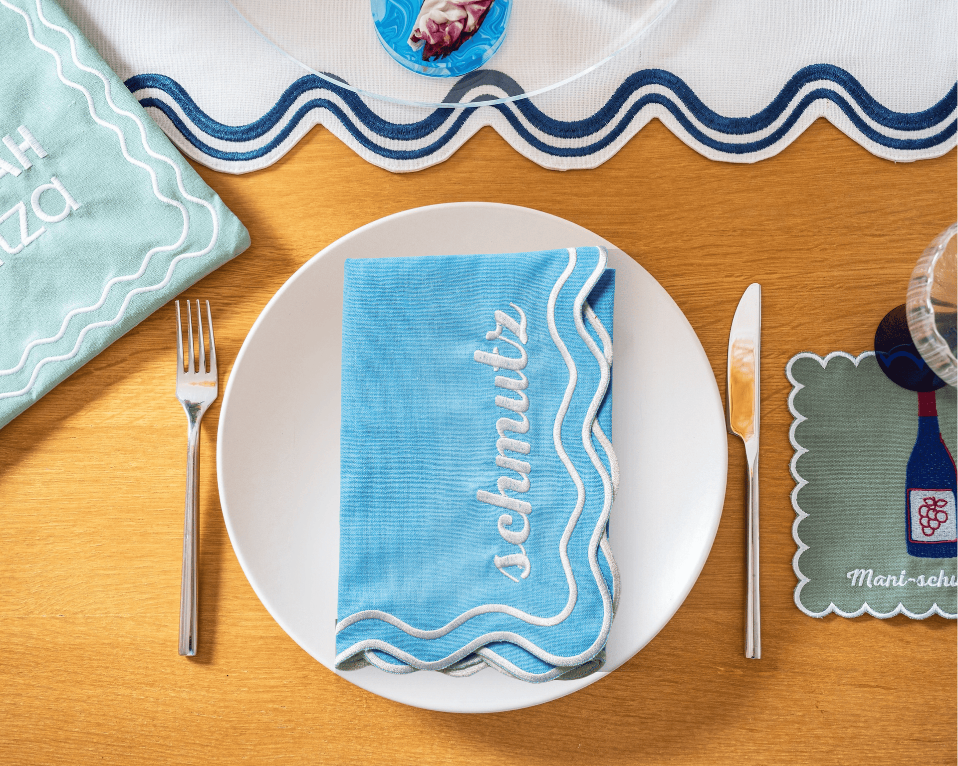 The Nosh Table Napkins Schmutz Dinner Napkins  - Set of 4 - (Light Blue, Dark Blue or White)