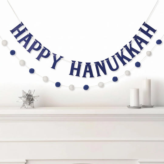 Happy Hanukkah Double Pom Pom Banners - (Set of Two)