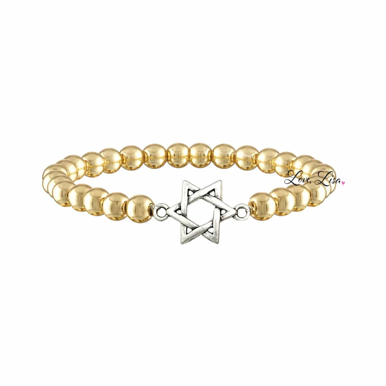 Love, Lisa Bracelets Antique Matte Jewish Star Beaded Bracelet - Gold