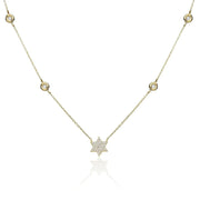 Alef Bet Necklaces Star of David Necklace with Diamond Chain - 14k Yellow, White or Rose Gold