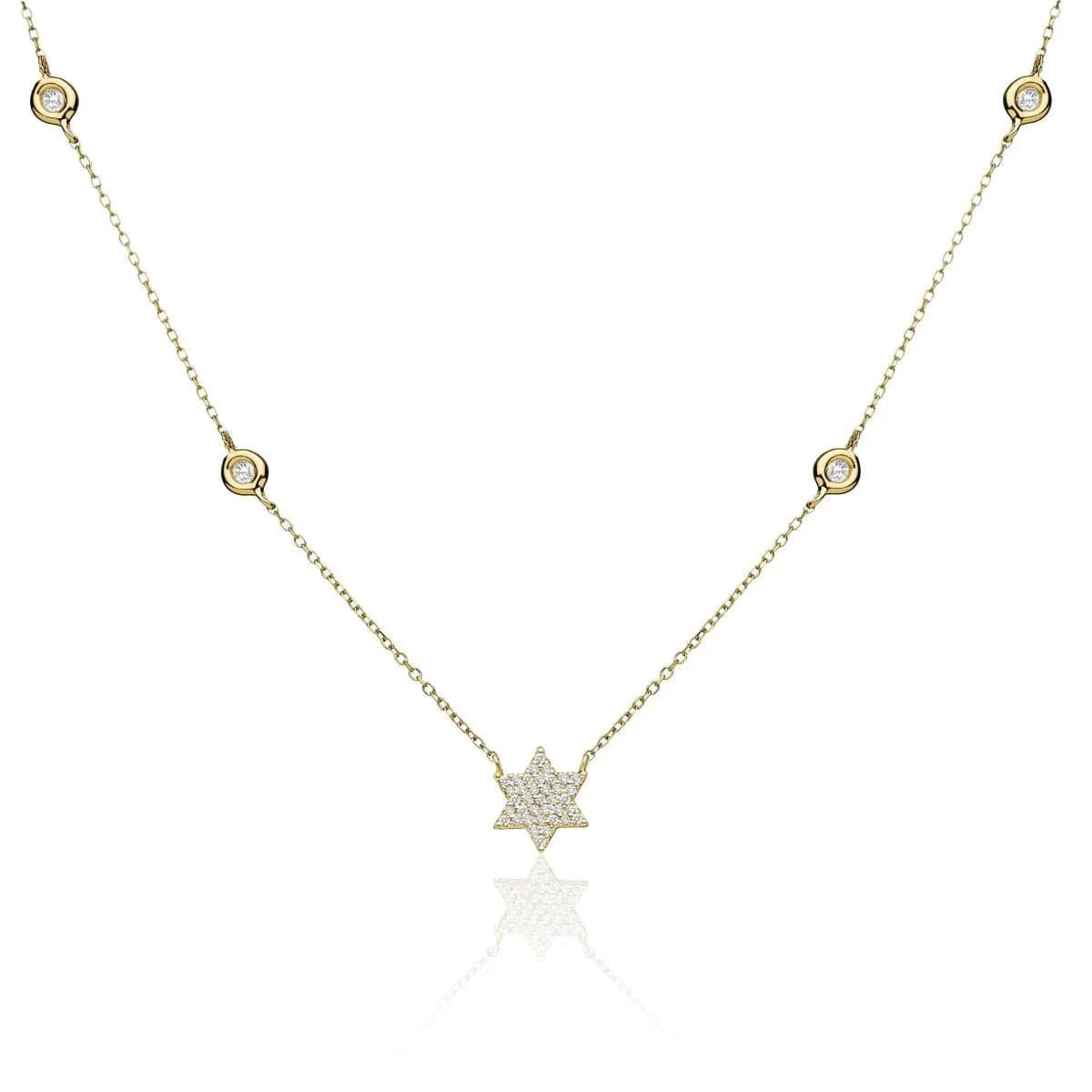 Alef Bet Necklaces Star of David Necklace with Diamond Chain - 14k Yellow, White or Rose Gold