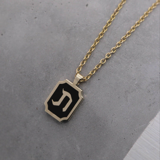 Personalized Enamel Letter Necklace - 14k Yellow Gold