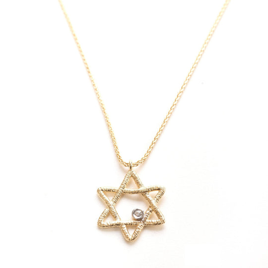 Star of David and Diamond Necklace by Israel Museum - 14k Gold