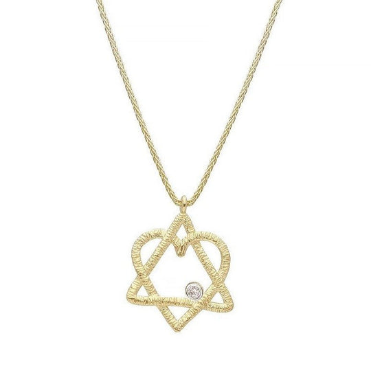 Diamond Star of David and Heart Necklace by Israel Museum - 14k Gold