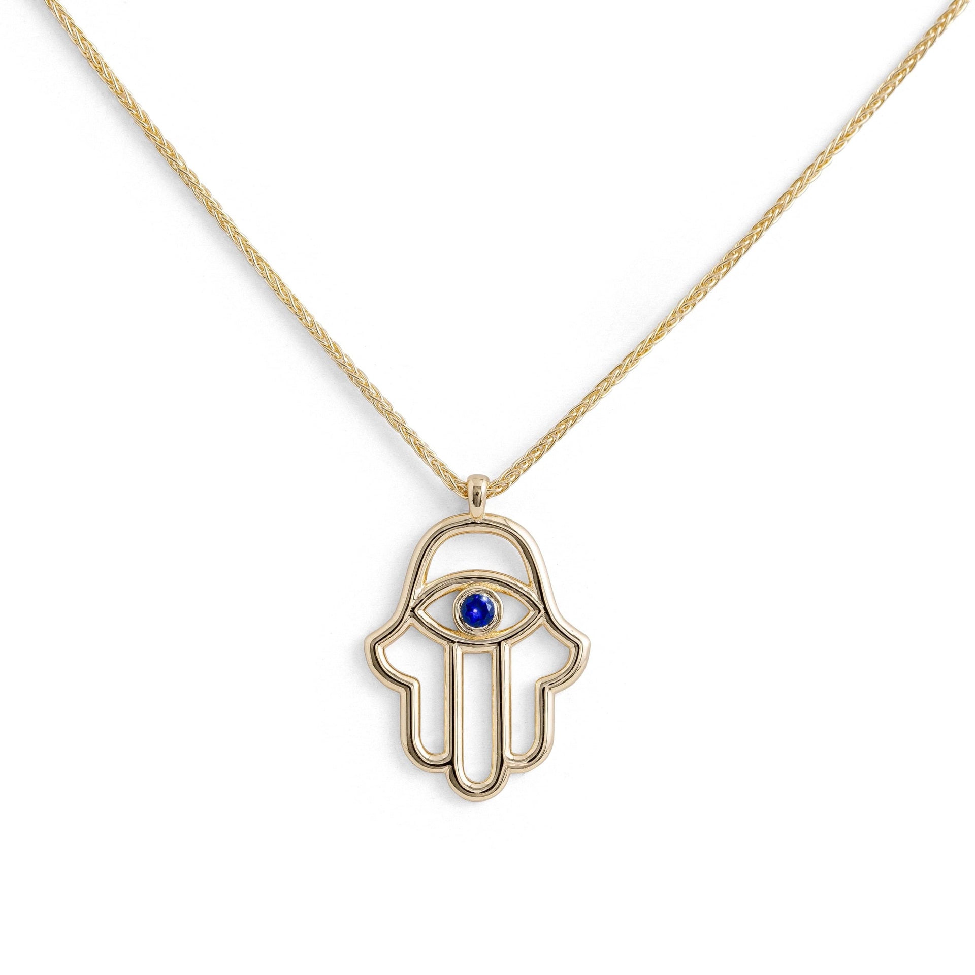 Israel Museum Necklaces Hamsa and Sapphire Evil Eye Necklace by Israel Museum - 14k Gold