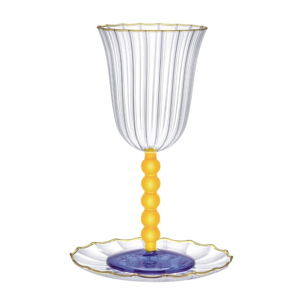 AULICA Kiddush Cups Kiddush Glass with Golden Pearls and Gold-Rimmed Saucer