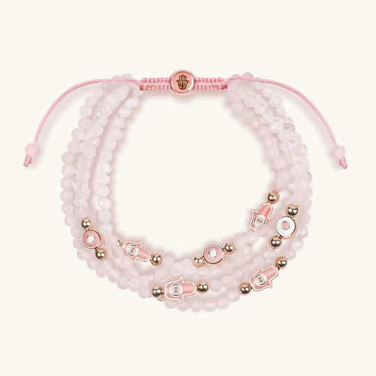 Gentle Soul Rose Quartz Hamsa and Evil Eye Bracelet