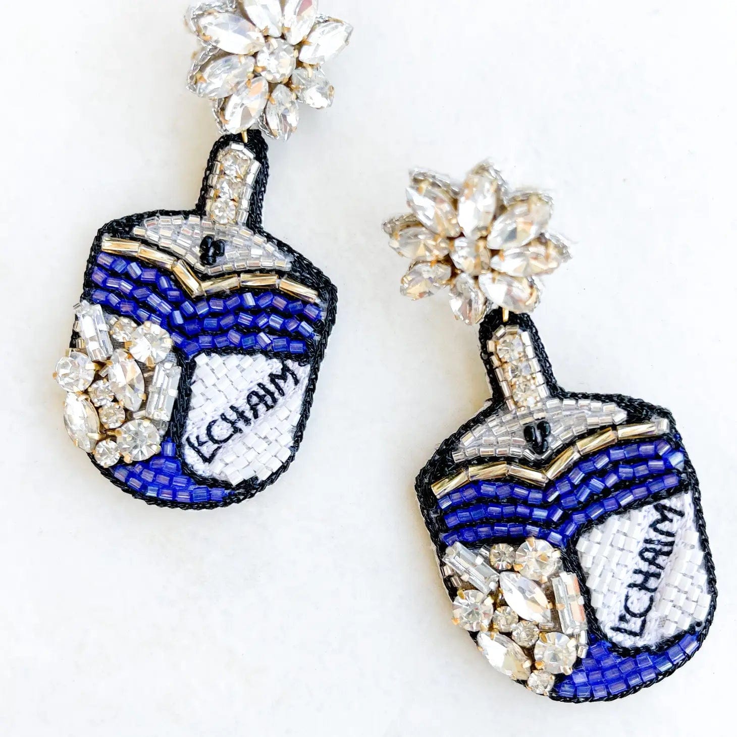 Dos Femmes Earrings Sparkly L'chaim Dreidel Earrings