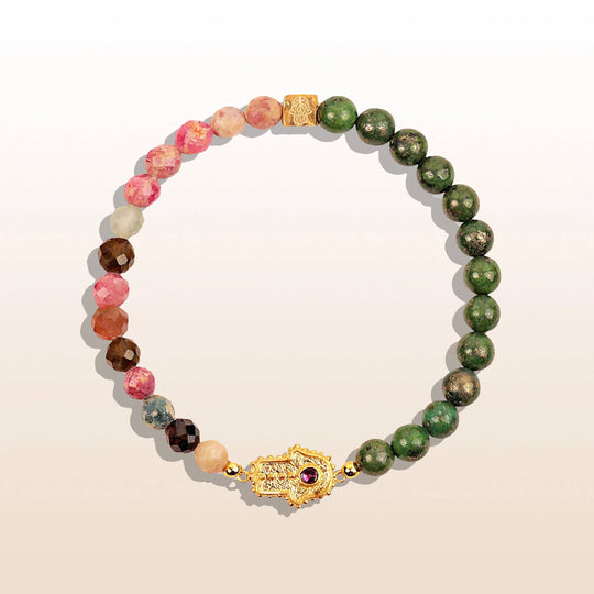 Green Pyrite Tourmaline Hamsa Bracelet