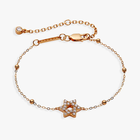 Star of David Delicate Pavé Beaded Chain Bracelet by Alex and Ani - Gold or Silver