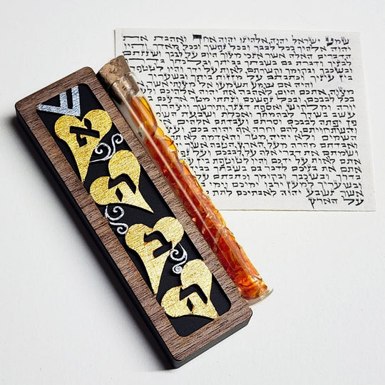 Ahava Smash Glass Mezuzah by Glenn Grubard - (Black or Blue)