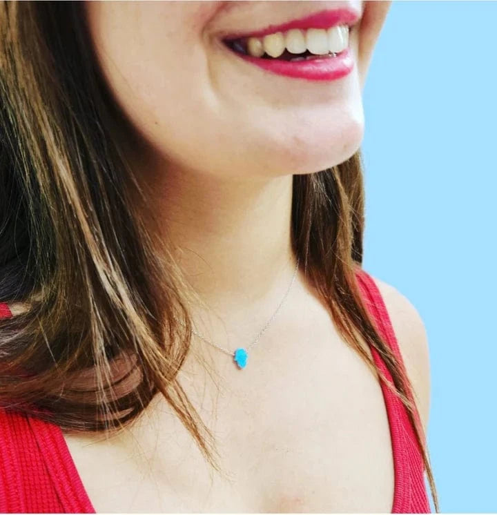 Alef Bet Necklaces Blue Opal Blue Opal Hamsa Necklace