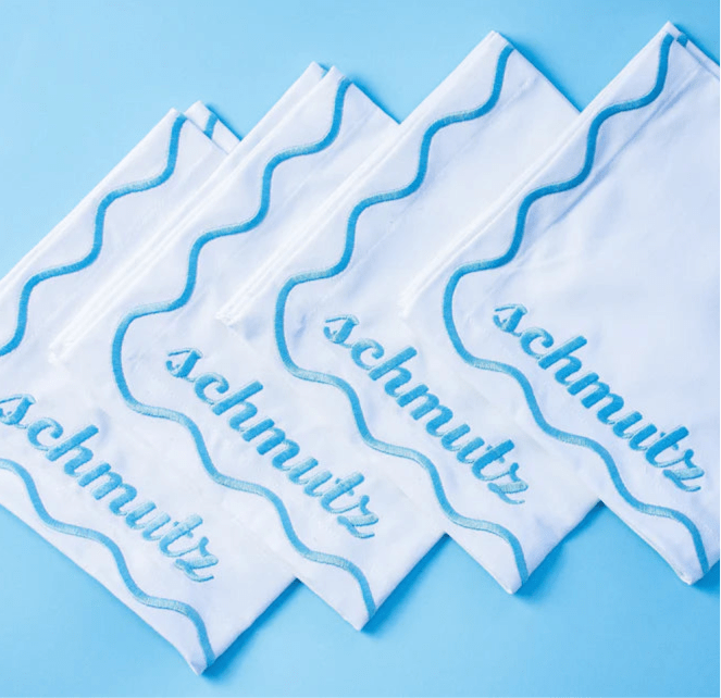 The Nosh Table Napkins Schmutz Dinner Napkins  - Set of 4 - (Blue or White)