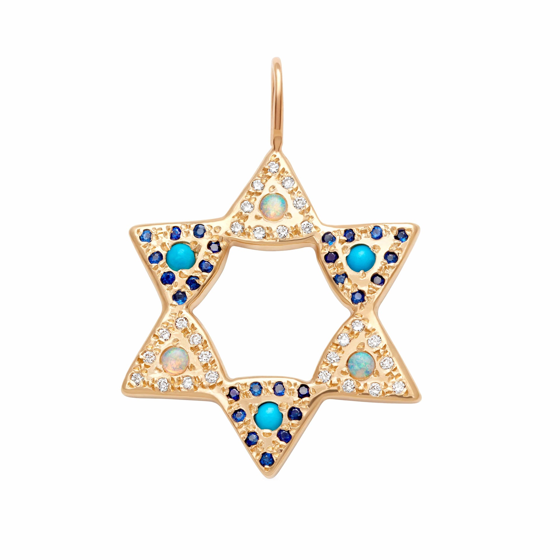 Elisa Solomon Necklaces Yellow Gold / No chain Opal and Turquoise Large Star of David Charm by Elisa Solomon - 14k Yellow, Rose or White Gold