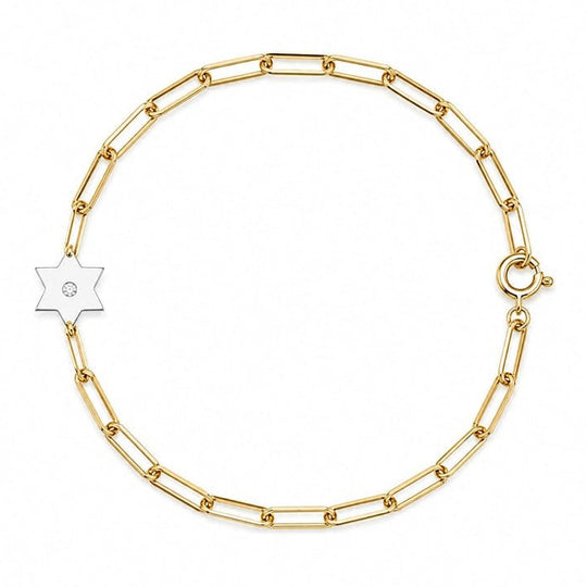 Dani Star of David Diamond Paperclip Bracelet / Anklet - (Sterling Silver, Gold-Plated or Two-Tone)