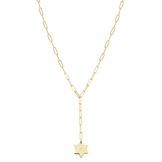 Gold-Plated Magen David Paperclip Lariat - 15"