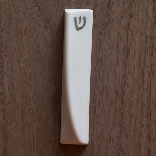 Handmade Soft Blue Porcelain and Platinum Mezuzah
