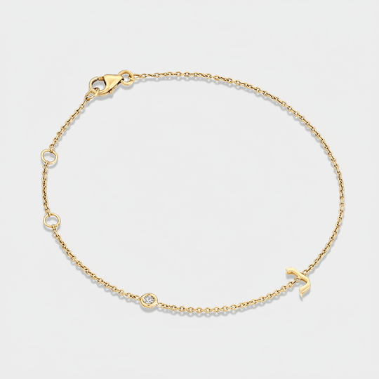 Personalized Diamond Hebrew Initial Bracelet - 14k Yellow, Rose or White Gold