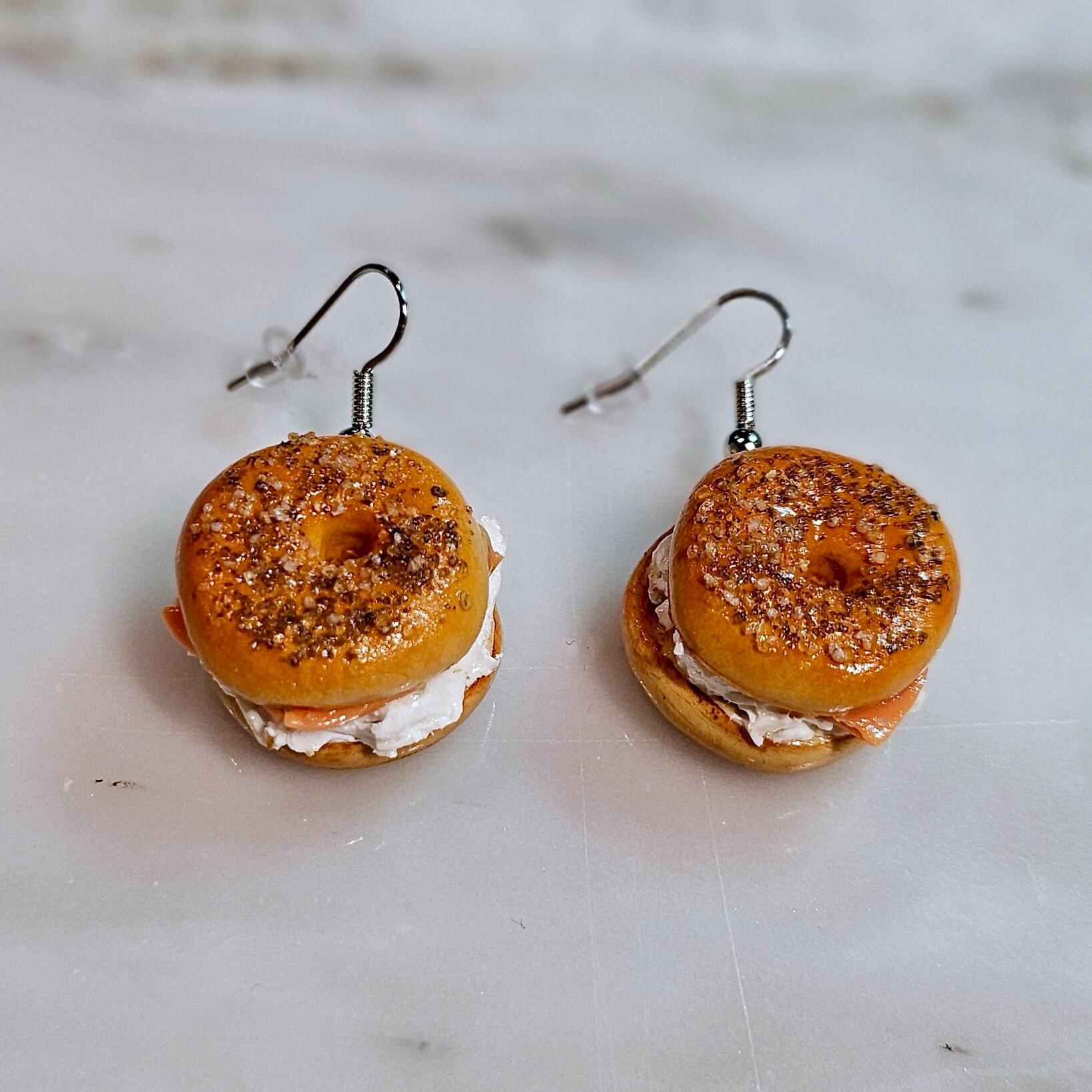 Marshmallow Twists Earrings Bagel with Lox and Cream Cheese Earrings