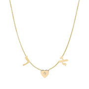 Miriam Merenfeld Jewelry Necklaces English or Hebrew Spaced Initials and Heart Diamond Necklace - Sterling Silver, Gold Vermeil or Two-Tone