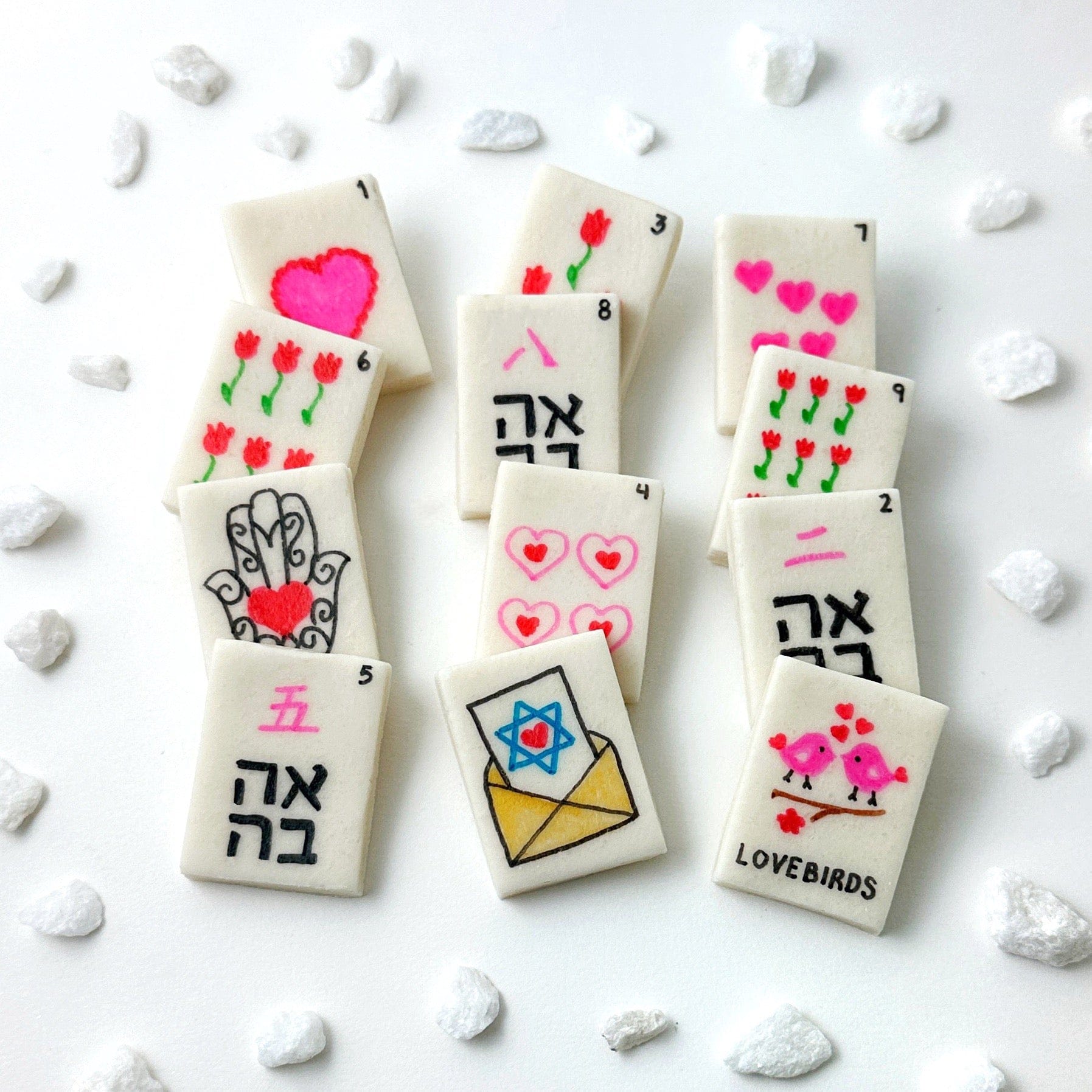 Valentine's Day and Tu B'av Mahjong Marzipan Tiles