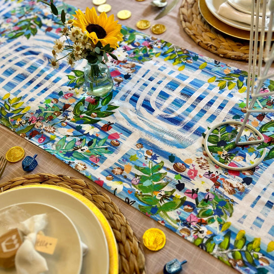 Hanukkah Garden Menorah Table Runner