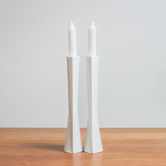 Handmade Tall Soft Blue Porcelain Shabbat Candlesticks Set
