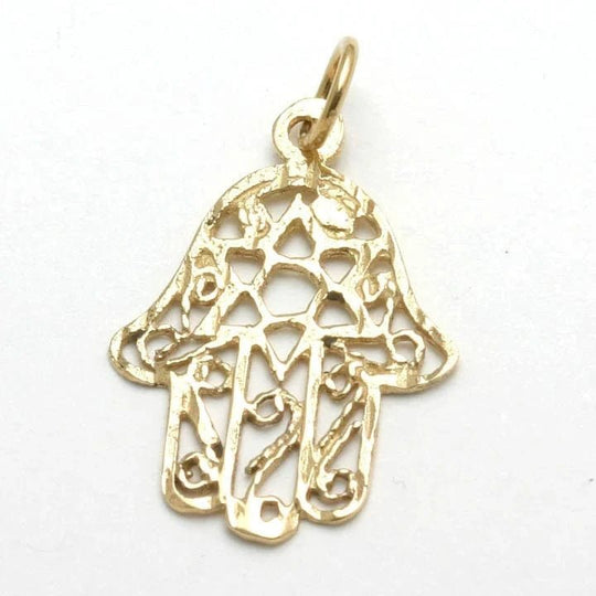 14k Yellow Gold Hamsa Star of David Necklace