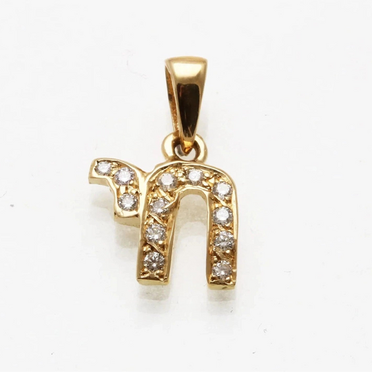 14k Yellow Gold Petite Diamond Chai Necklace