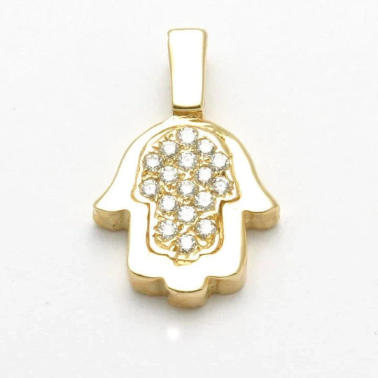 Pavé Diamond Hamsa Necklace - 14k Yellow Gold