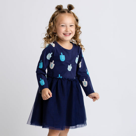 Long Sleeve Kids Tulle Dreidel Dress by Monica + Andy - (Sizes 3M - 14)