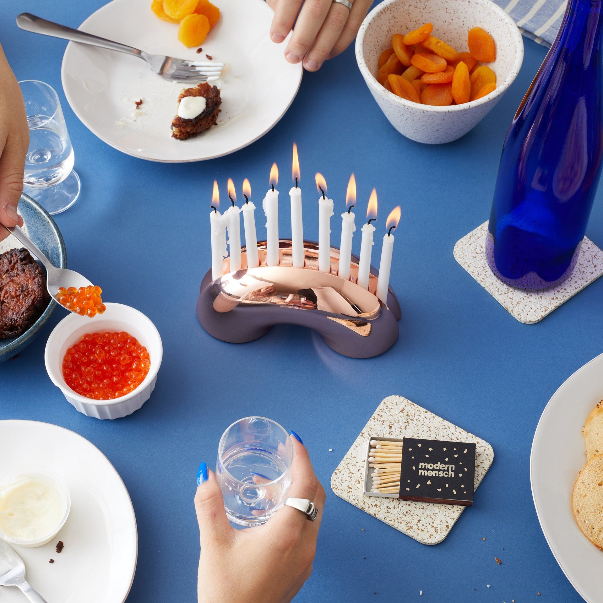 Modern Mensch Menorahs Nosh Menorah - Rose Gold, Brass or Chrome