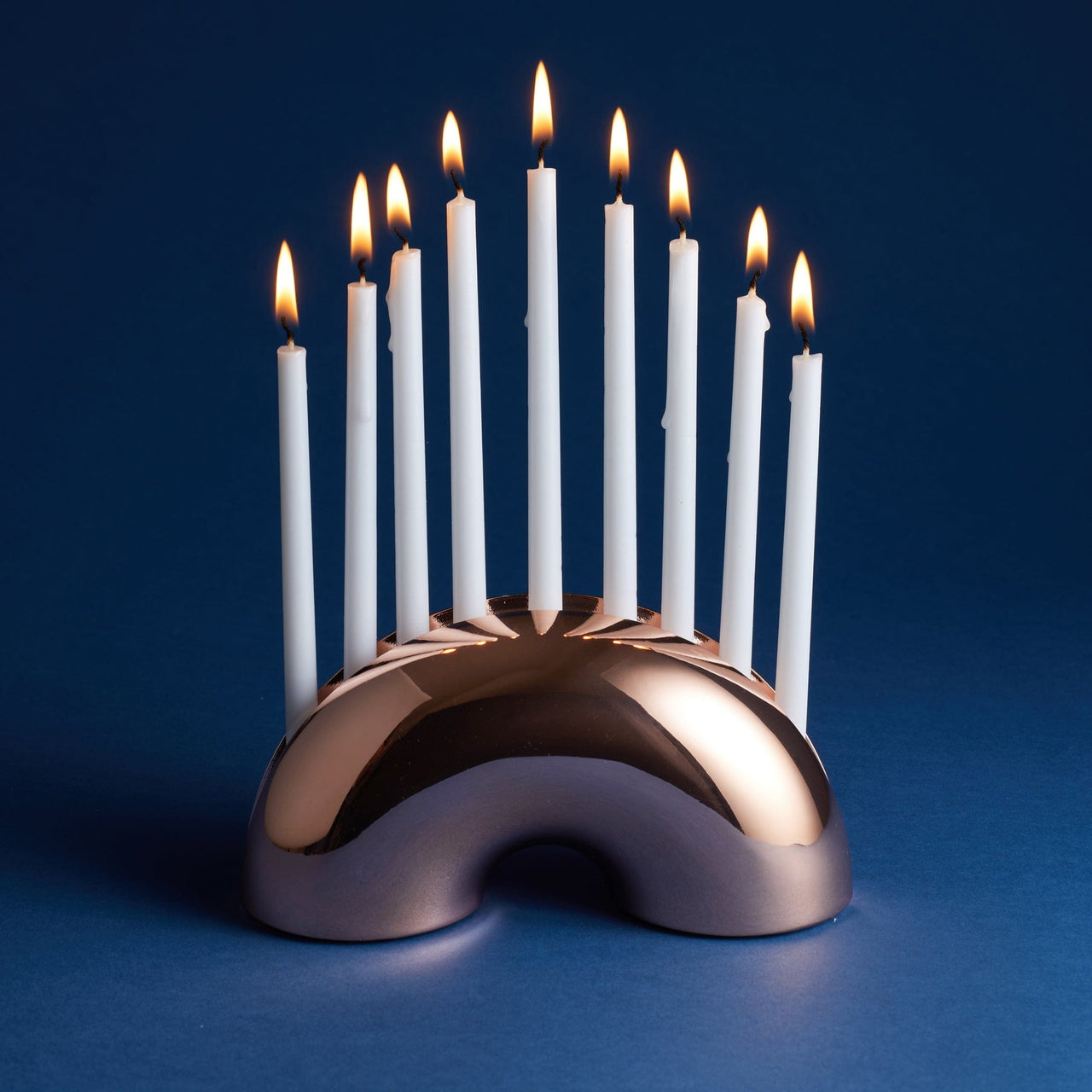 Modern Mensch Menorahs Nosh Menorah - Rose Gold, Brass or Chrome