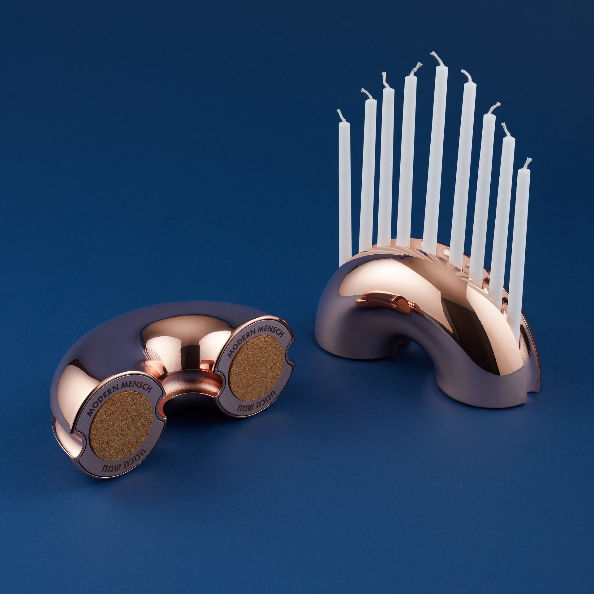 Modern Mensch Menorahs Nosh Menorah - Rose Gold, Brass or Chrome