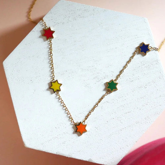 Rainbow Star of David Necklace