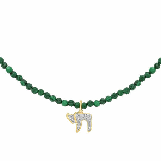 Diamond Chai Emerald Beads Necklace by Leah by Leah Singer
