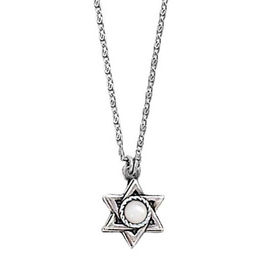 Mother of Pearl and Sterling Silver Star of David Necklace by Michal Golan