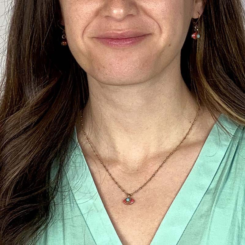 Michal Golan Necklaces Mini Pink and Turquoise Evil Eye Necklace by Michal Golan