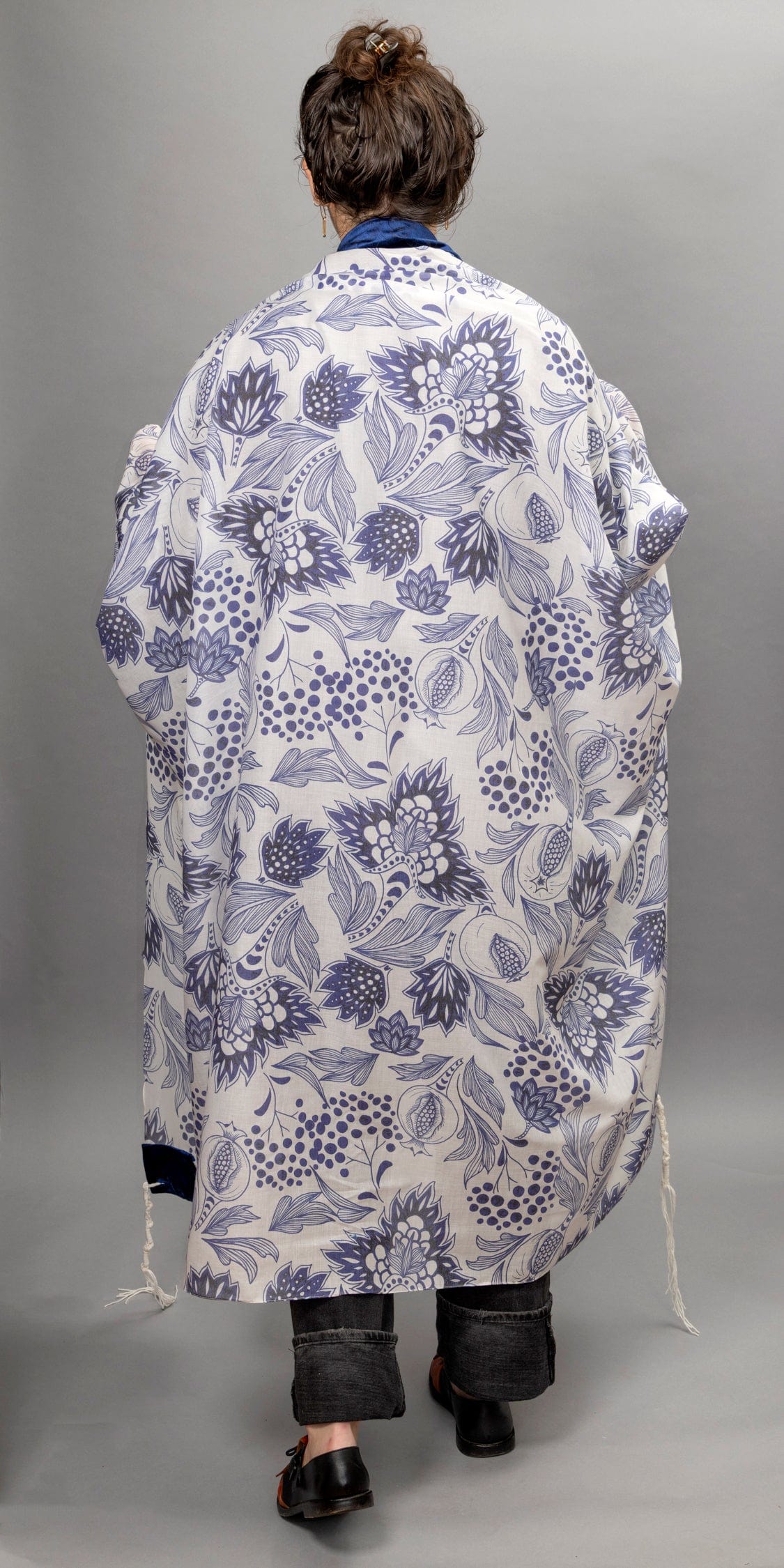 Elly Bovarnick Studios Tallises Navy Blue Pomegranates with Cotton Velvet Tallit