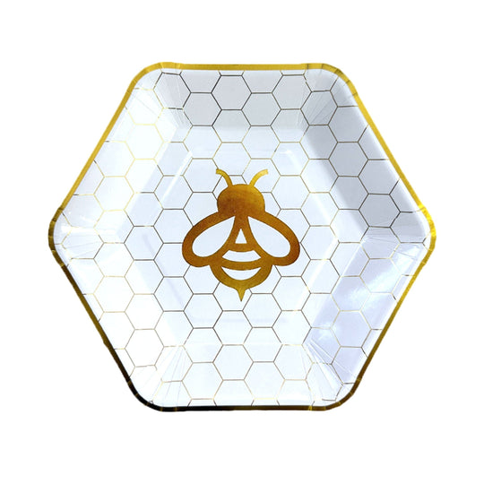 7" Foiled Golden Bee Paper Plates - Pack of 10