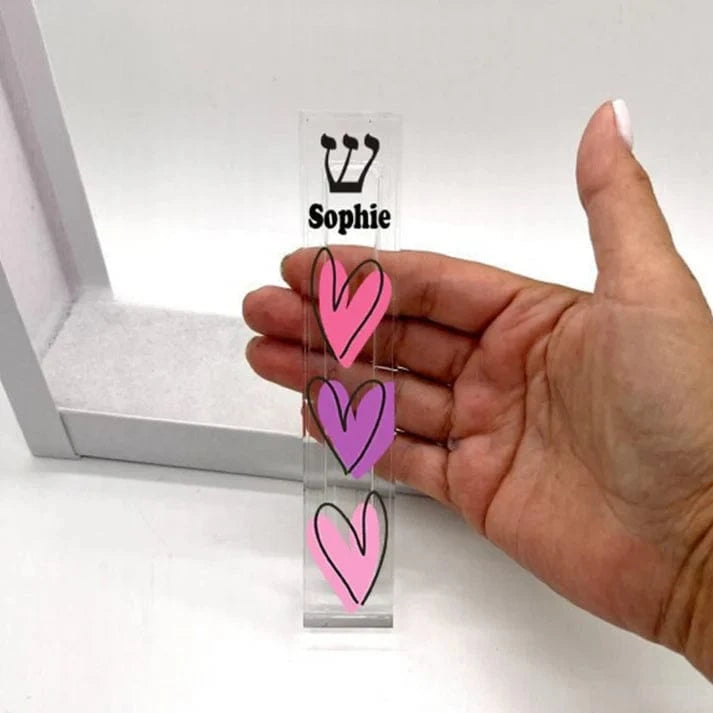 Florida-Funshine Mezuzahs Personalized Acrylic Hearts Mezuzah