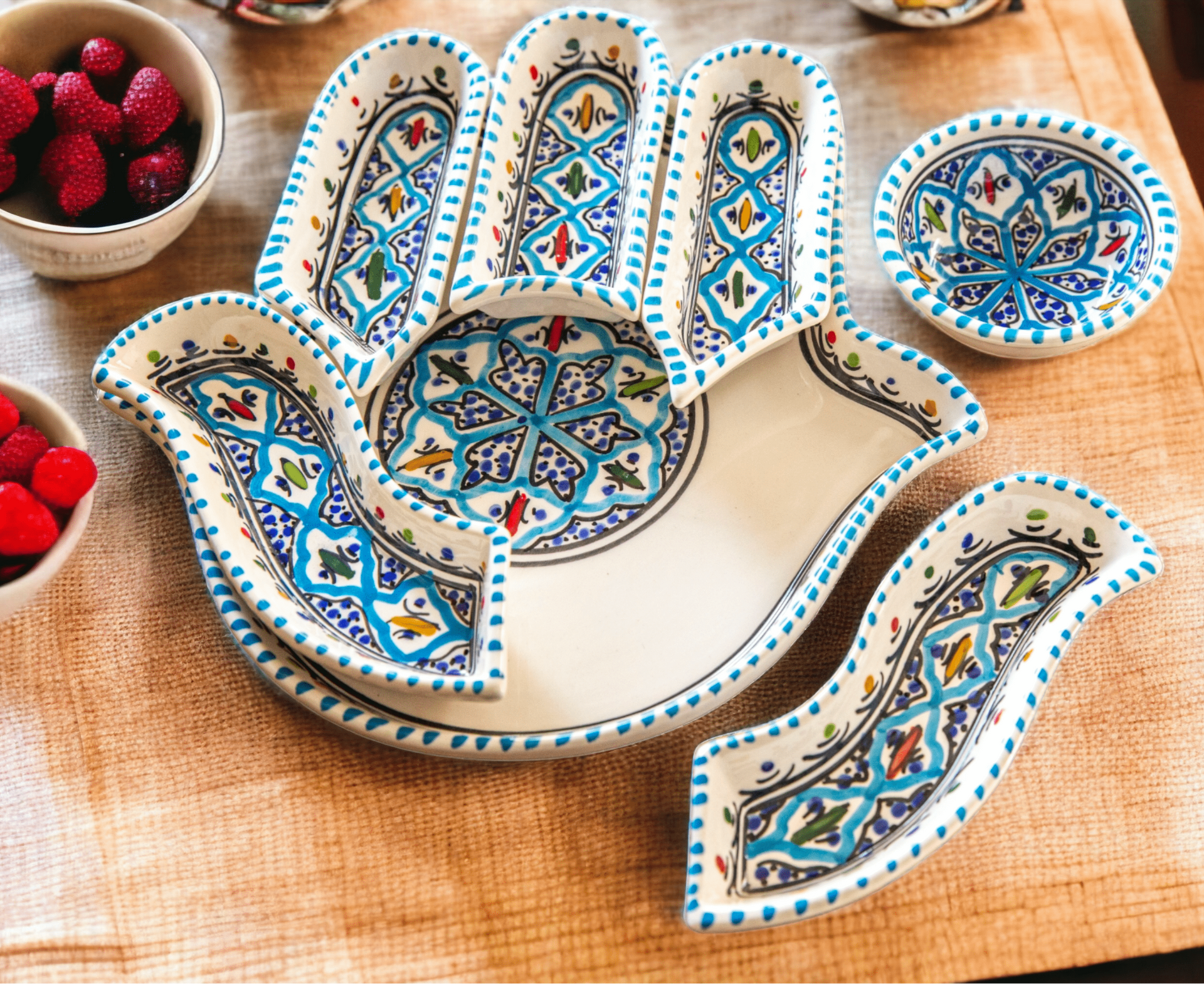 Kamsah Serving Pieces Bohemian Turquoise Hamsa Dipping and Serving Set