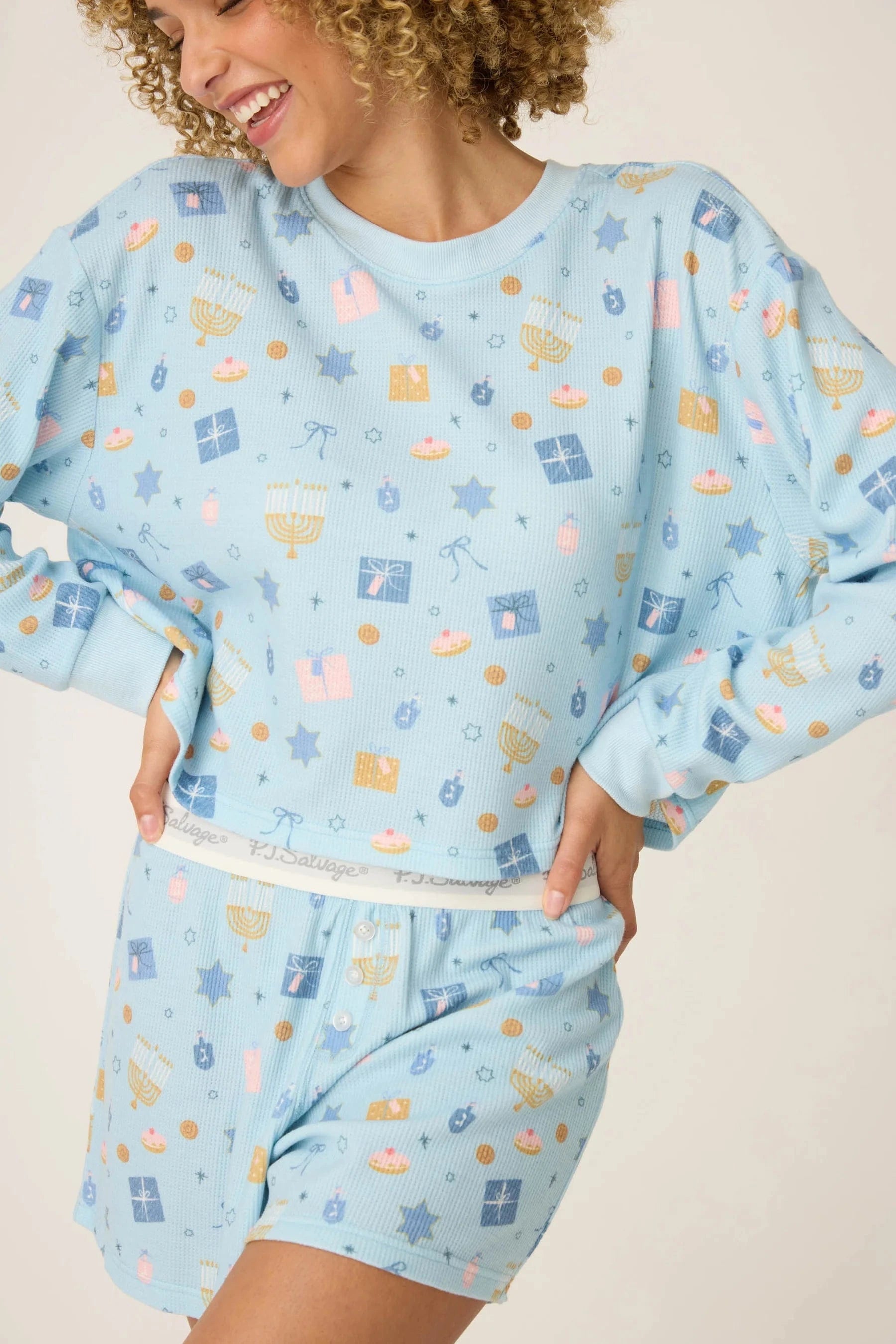 PJ Salvage Pajamas Women’s Blue Hanukkah Boxer PJ Gift Set by P.J. Salvage - (Sizes XS - XL)