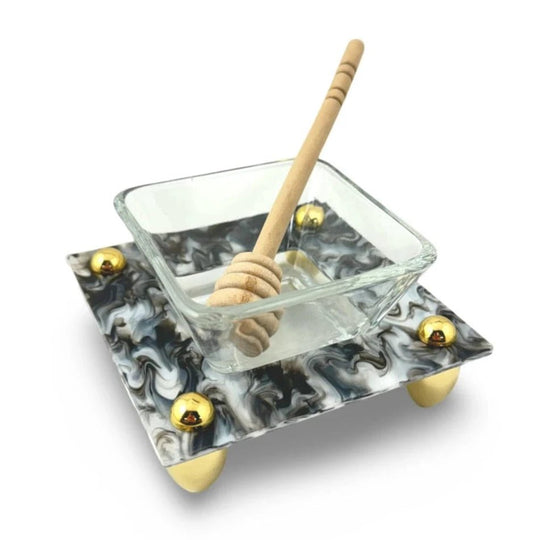 Black Marble Contemporary Honey Dish by Joy Stember