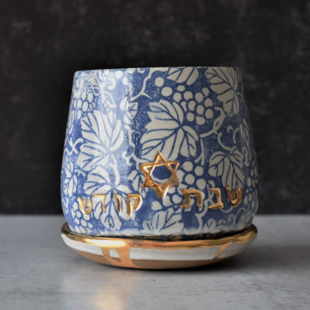 Claylicious Kiddush Cups Rustic Ceramic Kiddush Cup with 24k Gold